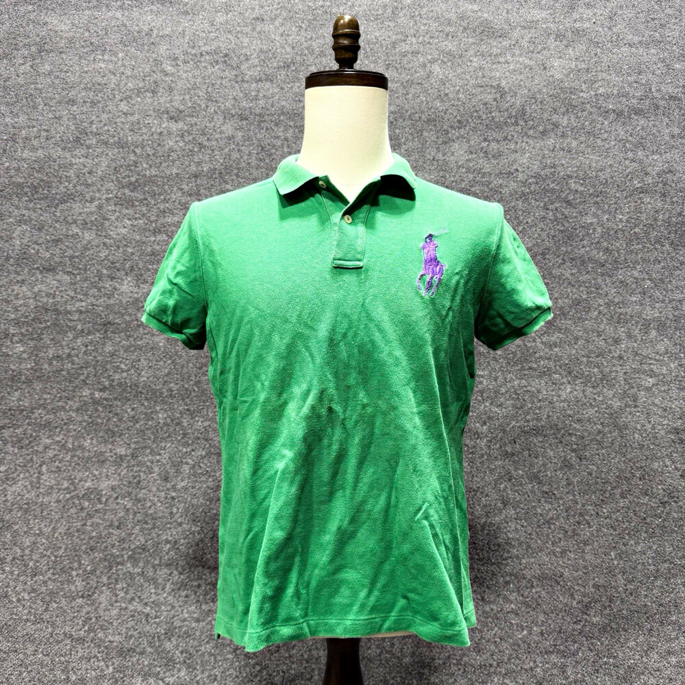 Ralph Lauren The Skinny Polo Womens XL Green Purple Big Pony 100% Cotton